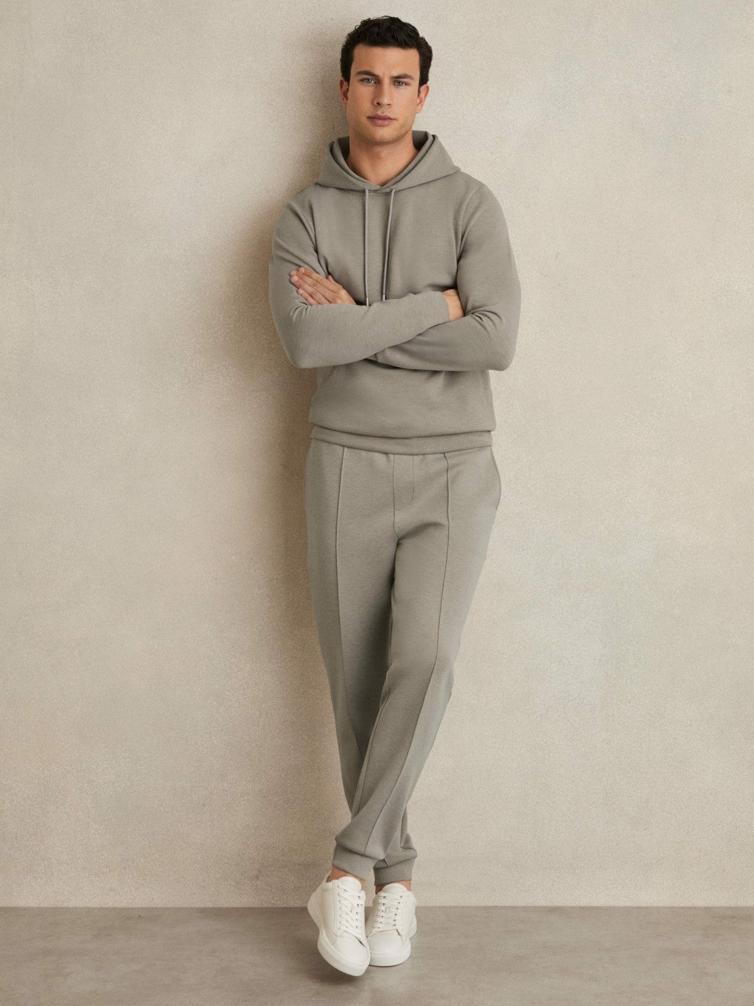 Interlock Jersey Drawstring Hoodie in Taupe Men | Reiss