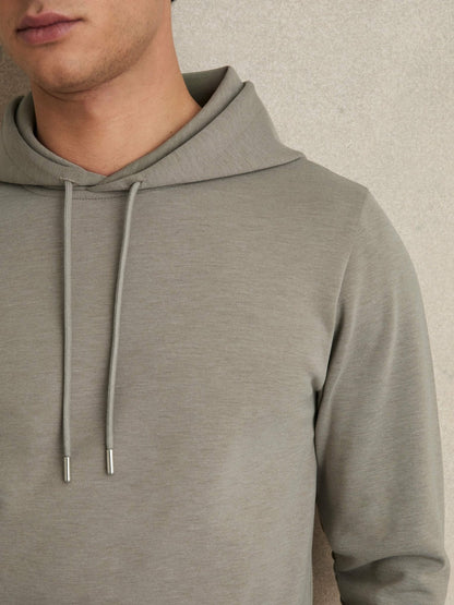 Interlock Jersey Drawstring Hoodie in Taupe Men | Reiss