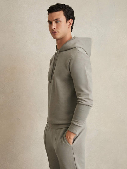 Interlock Jersey Drawstring Hoodie in Taupe Men | Reiss