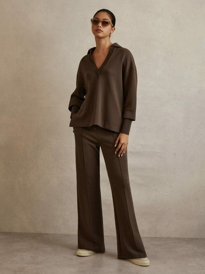 Interlock Wide-Leg Joggers in Chocolate Women | Reiss
