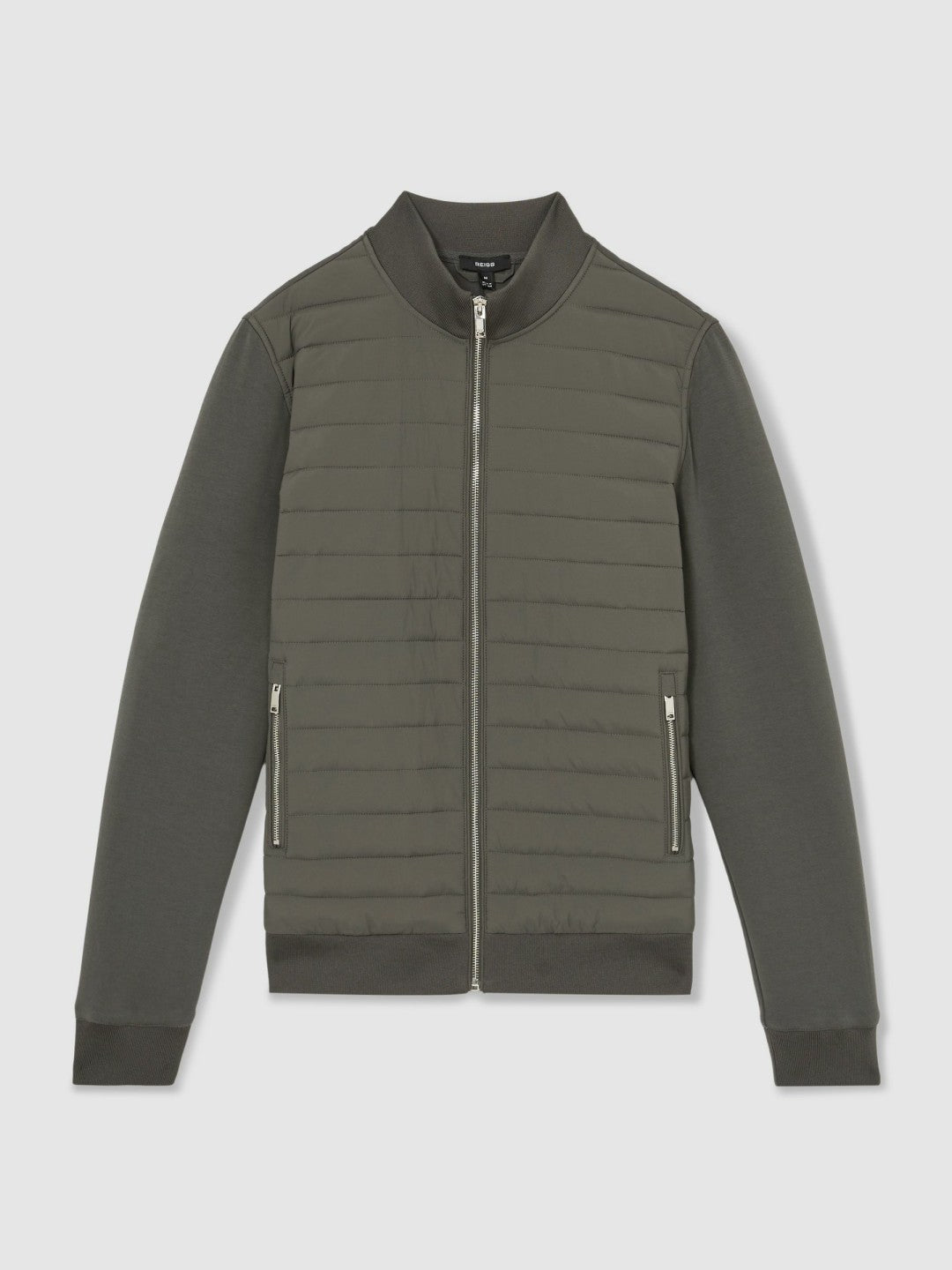 Hybrid Quilt and Knit Zip-Through Jacket in Sage Men | Reiss
