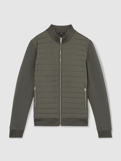 Hybrid Quilt and Knit Zip-Through Jacket in Sage Men | Reiss