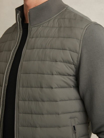 Hybrid Quilt and Knit Zip-Through Jacket in Sage Men | Reiss