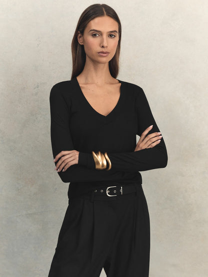 Jersey V-Neck Top in Black Women | Reiss