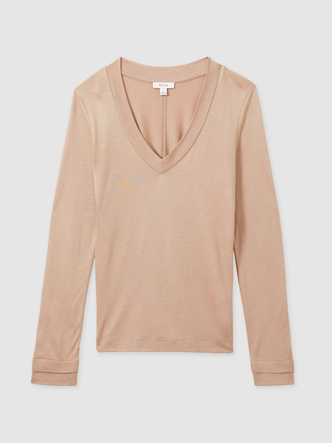 Jersey V-Neck Top in Camel Women | Reiss