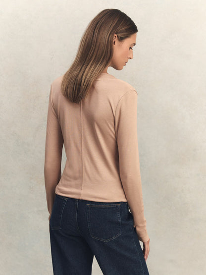 Jersey V-Neck Top in Camel Women | Reiss