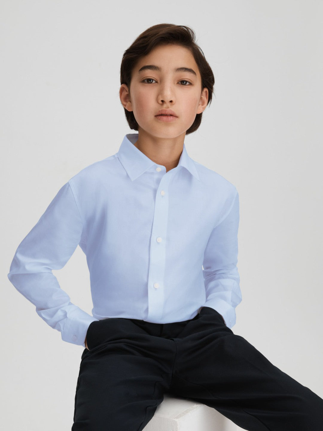 3-9 yrs Slim Fit Cotton Shirt in Soft Blue Children & Baby | Reiss