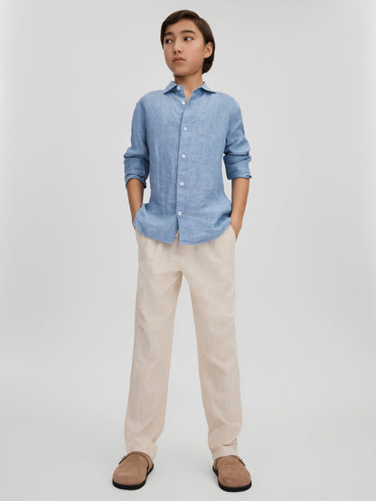 3-9 yrs Striped Linen Cutaway Collar Shirt in Sky Blue Children & Baby | Reiss