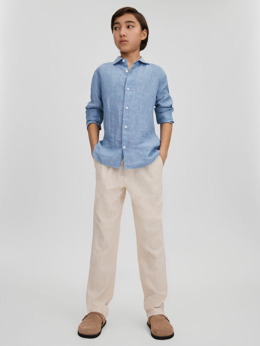 3-9 yrs Striped Linen Cutaway Collar Shirt in Sky Blue Children & Baby | Reiss