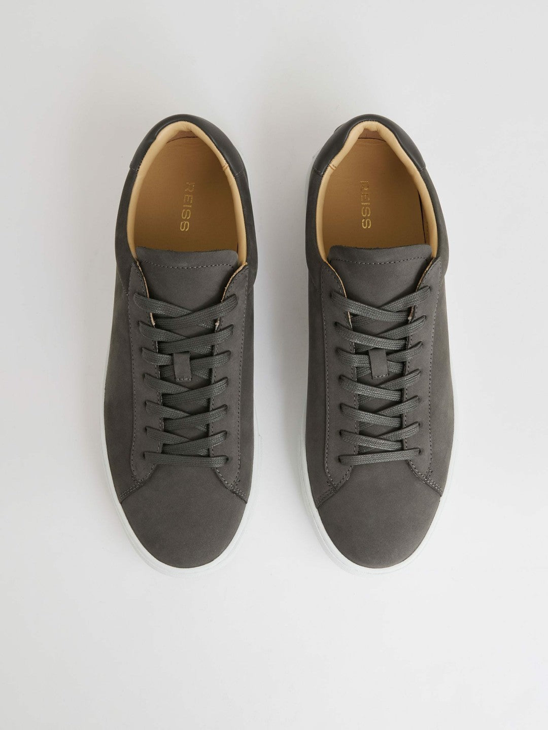Nubuck Leather Low-Top Trainers in Grey Men | Reiss