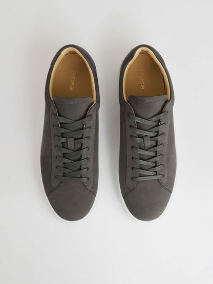 Nubuck Leather Low-Top Trainers in Grey Men | Reiss