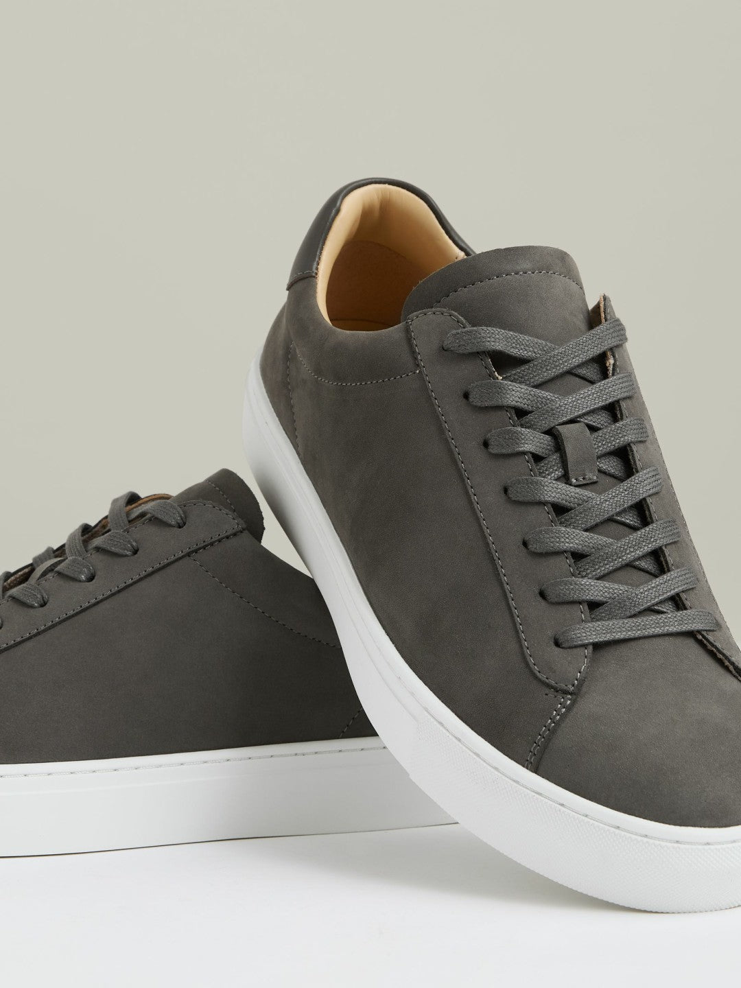 Nubuck Leather Low-Top Trainers in Grey Men | Reiss