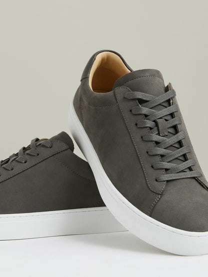 Nubuck Leather Low-Top Trainers in Grey Men | Reiss