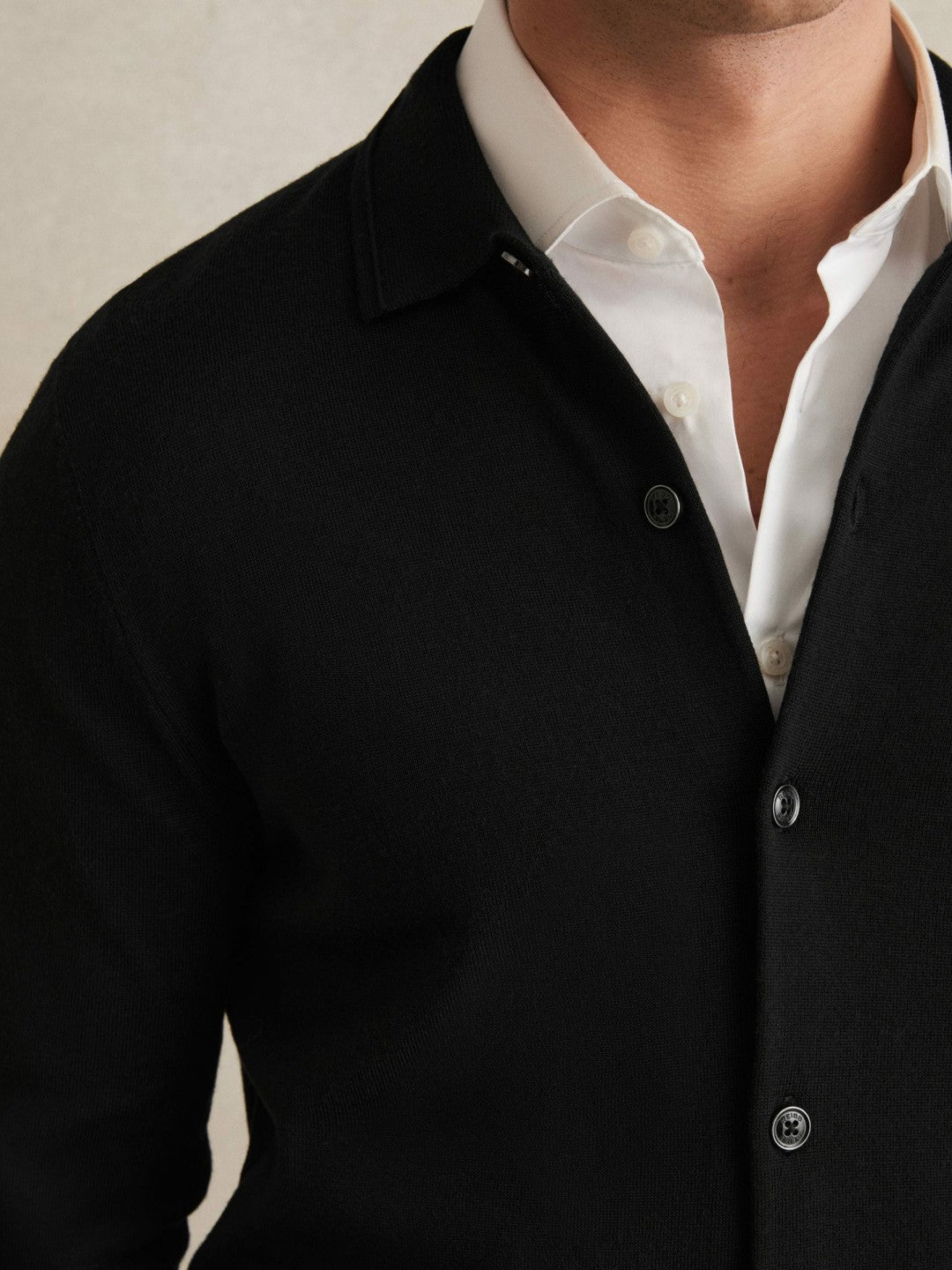 Merino Wool Button-Through Cardigan in Black Men | Reiss