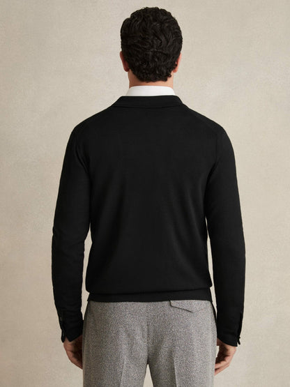 Merino Wool Button-Through Cardigan in Black Men | Reiss