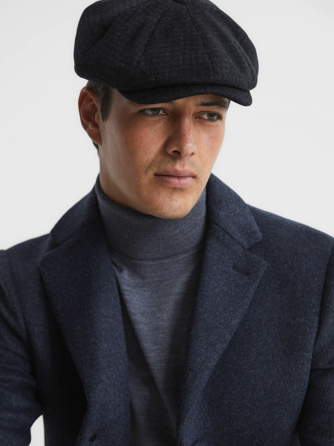 Wool Blend Baker Boy Cap in Navy Men | Reiss