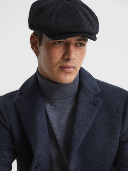 Wool Blend Baker Boy Cap in Navy Men | Reiss