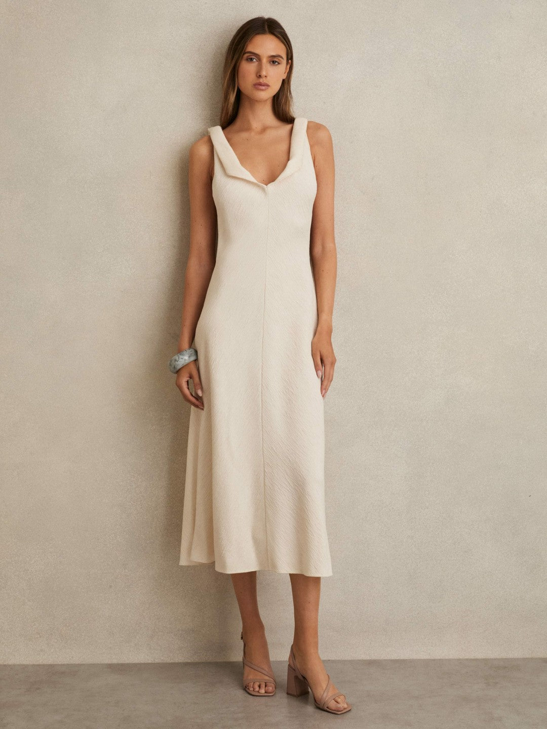 Strappy Leather Heeled Sandals in Nude Women | Reiss
