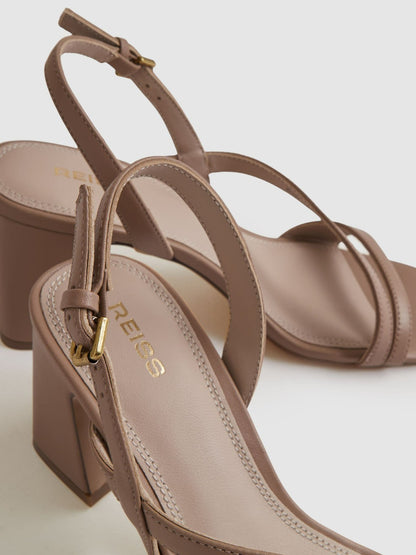 Strappy Leather Heeled Sandals in Nude Women | Reiss