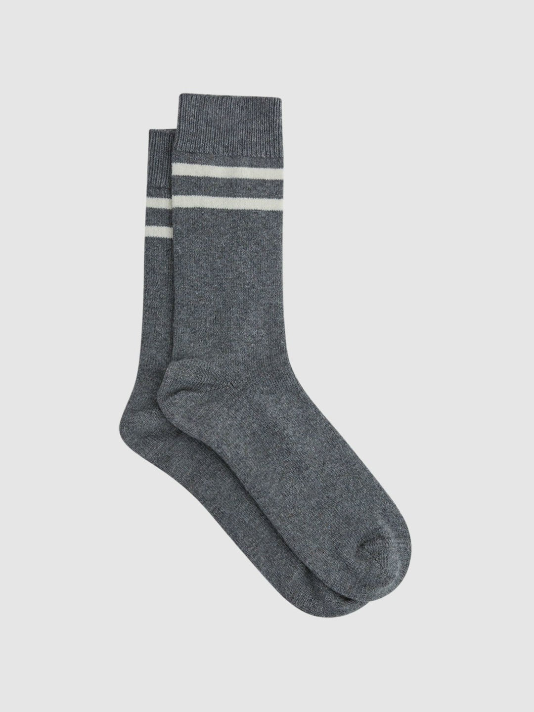 Wool Blend Striped Crew Socks in Grey Melange Men | Reiss