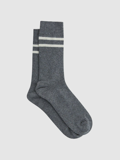 Wool Blend Striped Crew Socks in Grey Melange Men | Reiss