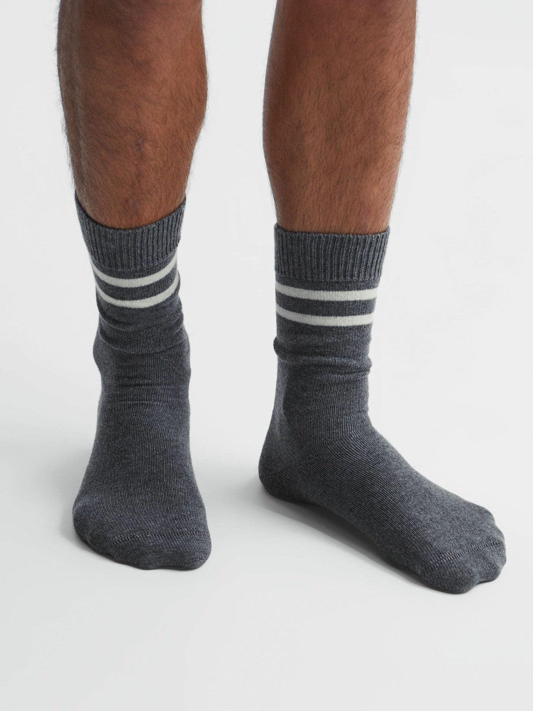 Wool Blend Striped Crew Socks in Grey Melange Men | Reiss