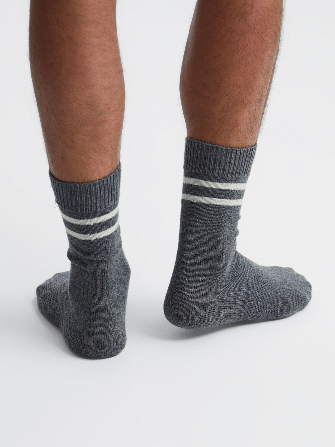 Wool Blend Striped Crew Socks in Grey Melange Men | Reiss