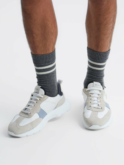 Wool Blend Striped Crew Socks in Grey Melange Men | Reiss