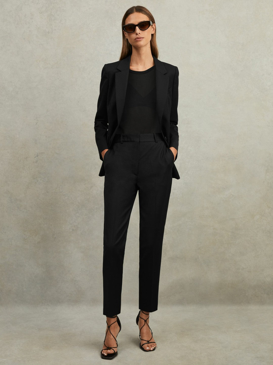 Wool Blend Tapered Suit Trousers in Black Women | Reiss