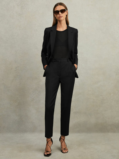 Wool Blend Tapered Suit Trousers in Black Women | Reiss