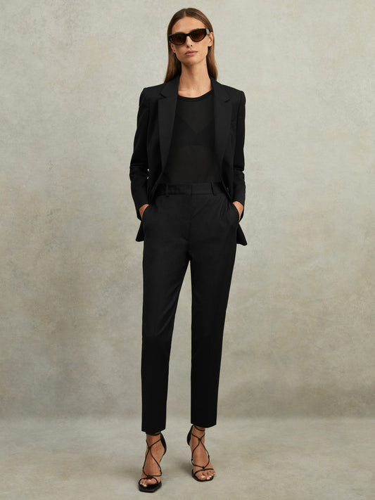 Wool Blend Tapered Suit Trousers in Black Women | Reiss