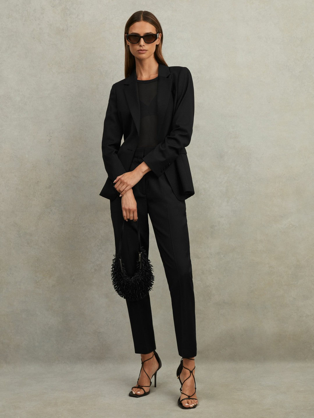 Wool Blend Tapered Suit Trousers in Black Women | Reiss