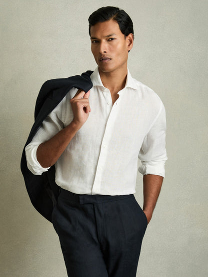 Linen Button-Through Shirt in White Men | Reiss