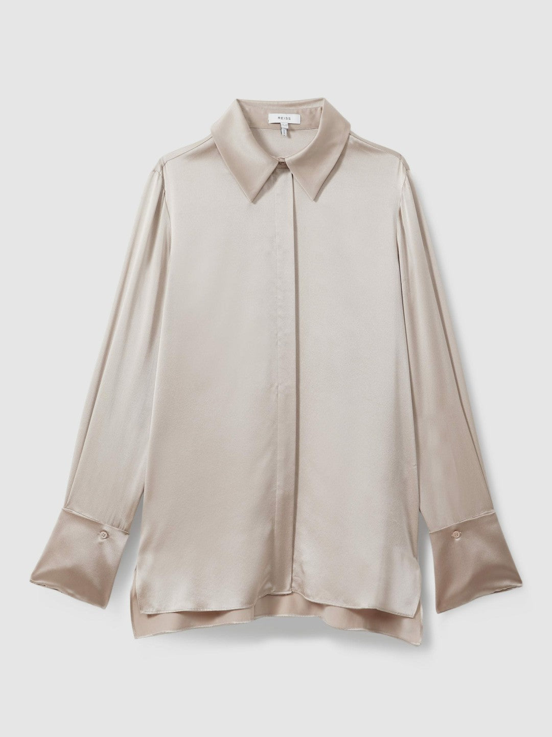 Silk Double-Cuff Button-Through Shirt in Champagne Women | Reiss