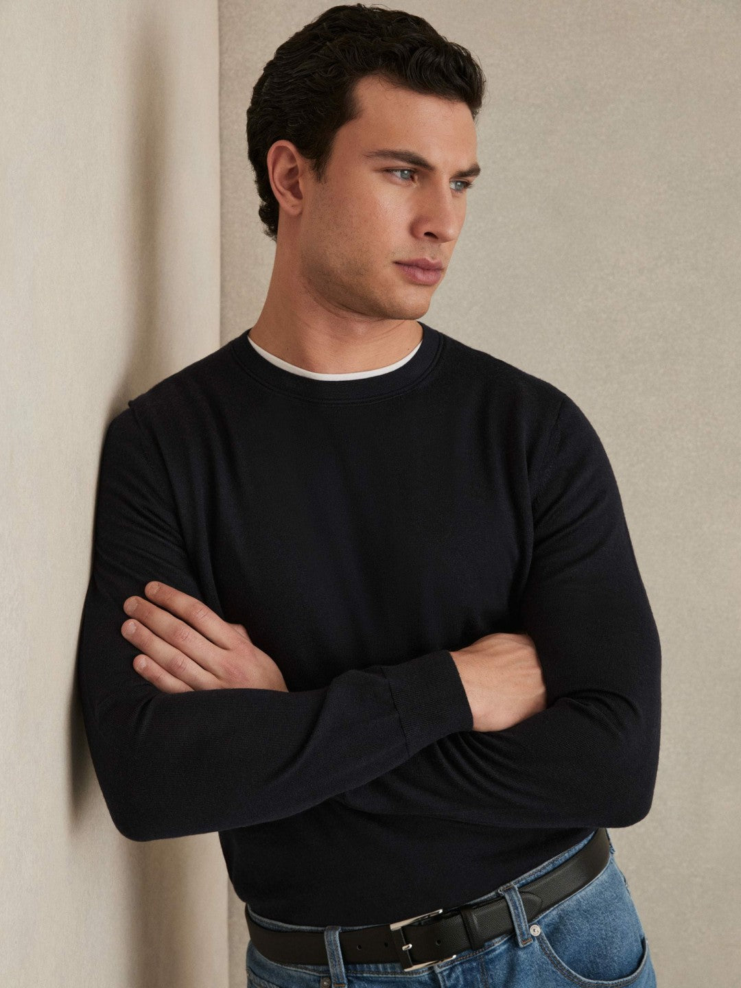 Merino Wool Crew Neck Jumper in Navy Men | Reiss