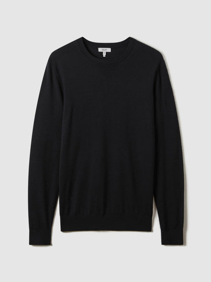 Merino Wool Crew Neck Jumper in Navy Men | Reiss