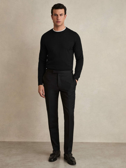 Merino Wool Crew Neck Jumper in Black Men | Reiss