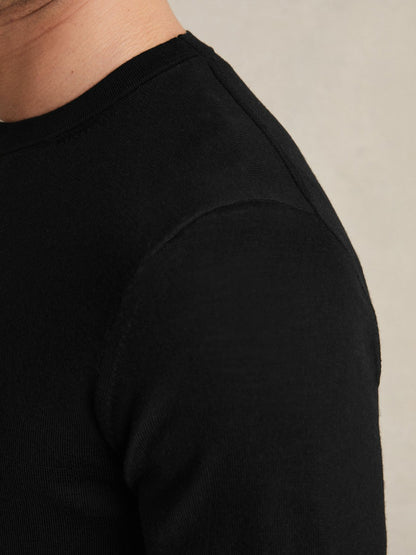 Merino Wool Crew Neck Jumper in Black Men | Reiss