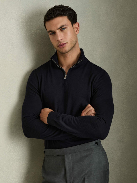 Merino Wool Half-Zip Jumper in Navy Men | Reiss