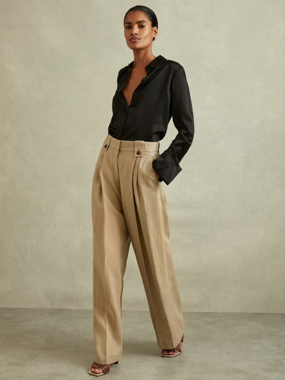Silk Double-Cuff Button-Through Shirt in Black Women | Reiss