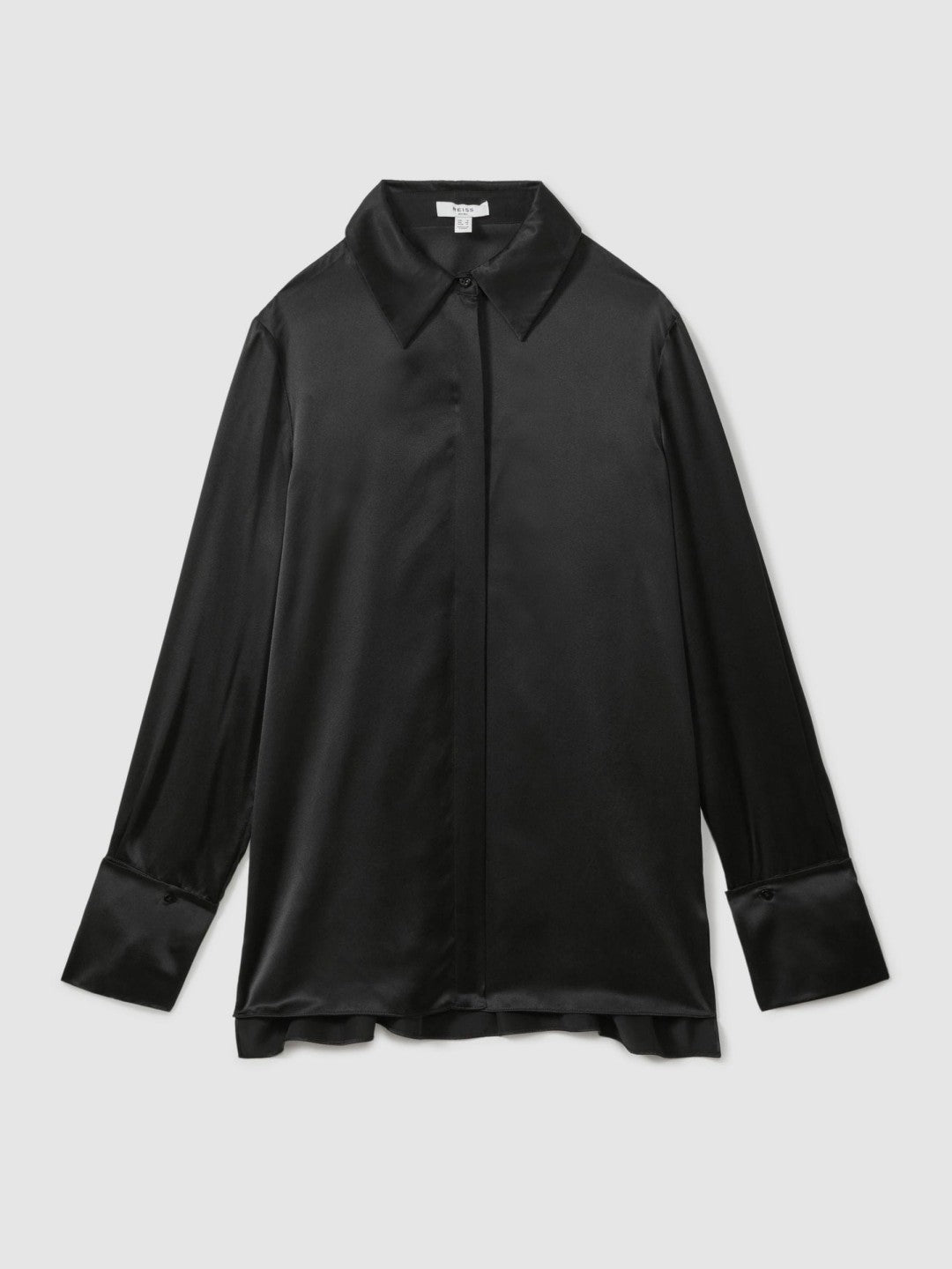 Silk Double-Cuff Button-Through Shirt in Black Women | Reiss