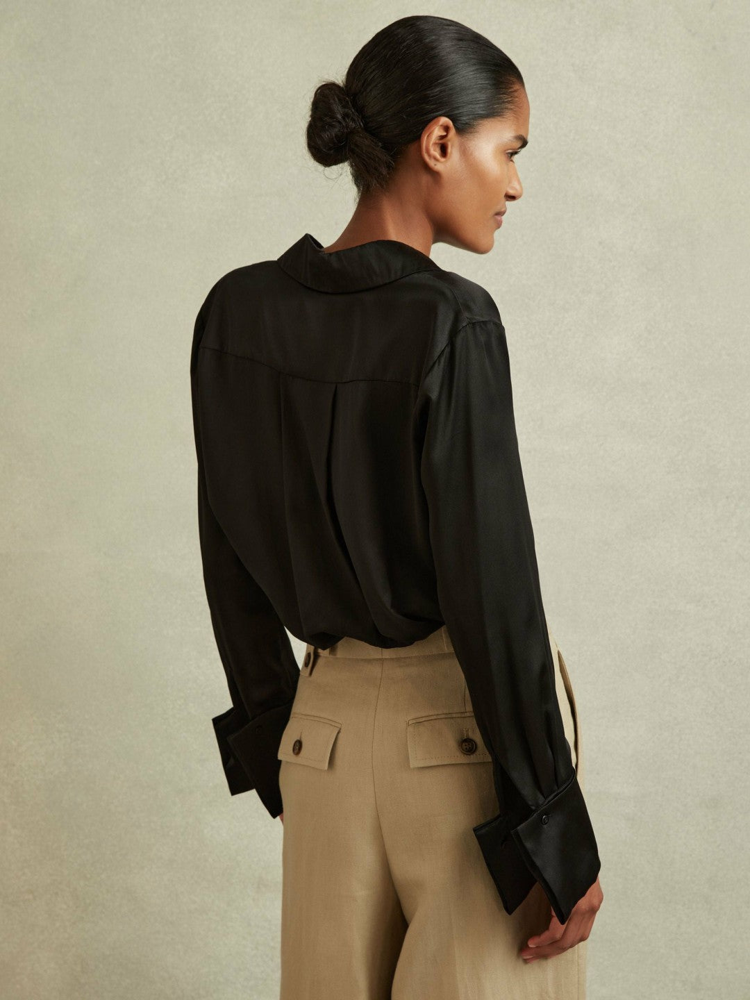 Silk Double-Cuff Button-Through Shirt in Black Women | Reiss