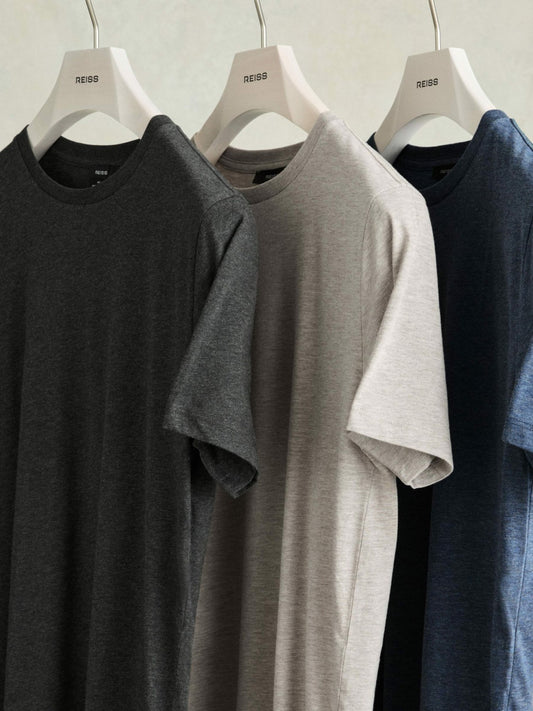 Cotton-Jersey Crew-Neck T-shirts 3 Pack in Multi Melange Men | Reiss