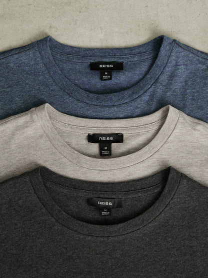 Cotton-Jersey Crew-Neck T-shirts 3 Pack in Multi Melange Men | Reiss