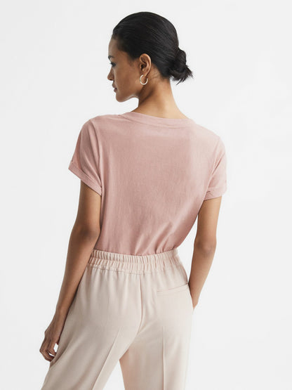 Cotton-Jersey V-Neck T-Shirt in Light Pink Women | Reiss