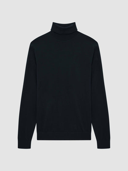 Slim Fit Merino Wool Roll Neck Jumper in Navy Men | Reiss