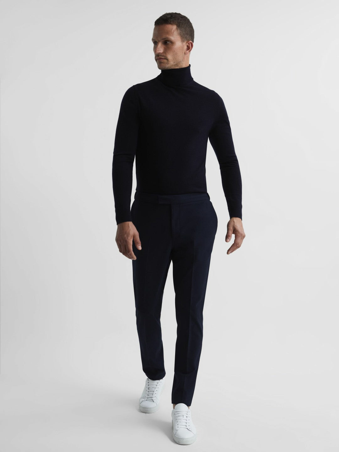 Slim Fit Merino Wool Roll Neck Jumper in Navy Men | Reiss