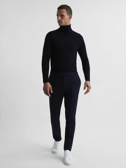 Slim Fit Merino Wool Roll Neck Jumper in Navy Men | Reiss