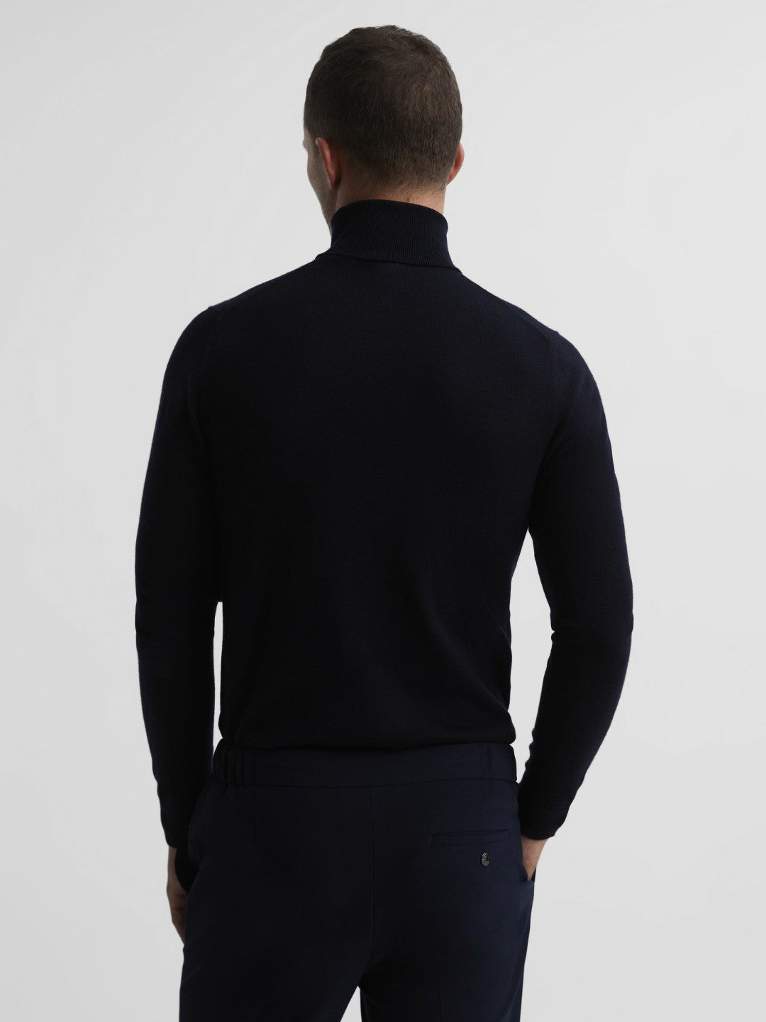 Slim Fit Merino Wool Roll Neck Jumper in Navy Men | Reiss