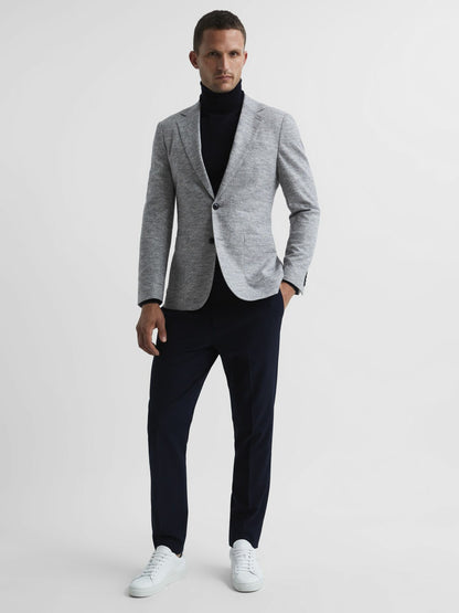 Slim Fit Merino Wool Roll Neck Jumper in Navy Men | Reiss